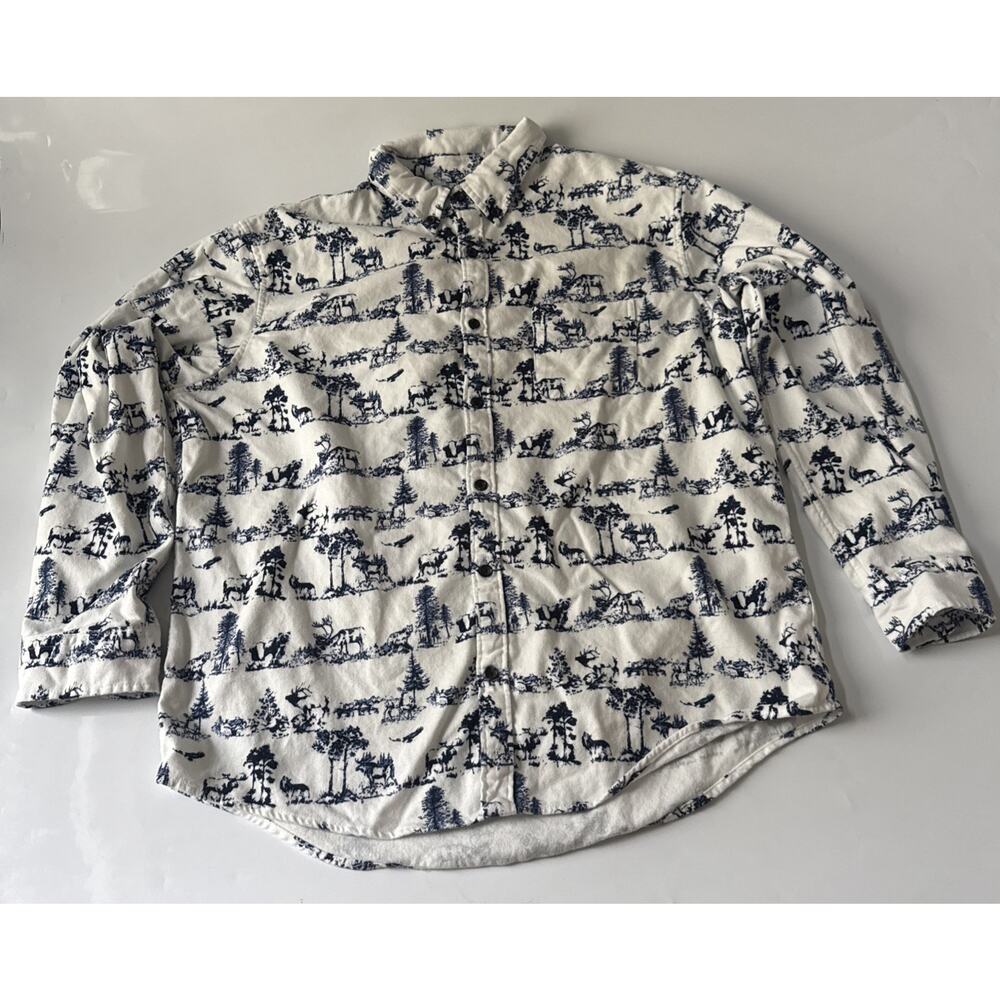 Lands' End Oeko Tex Flannel Shirt All Over Hunting‎ Print Deer Bears Outdoors XL